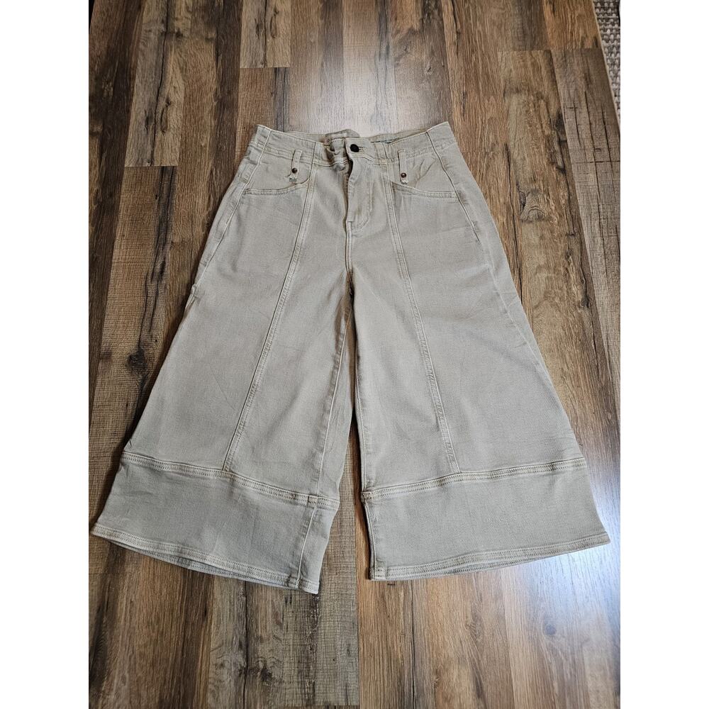 Anthropologie Pilcro Beige Crop Wide-Leg Jeans Women's Size 27 Stretch Boho